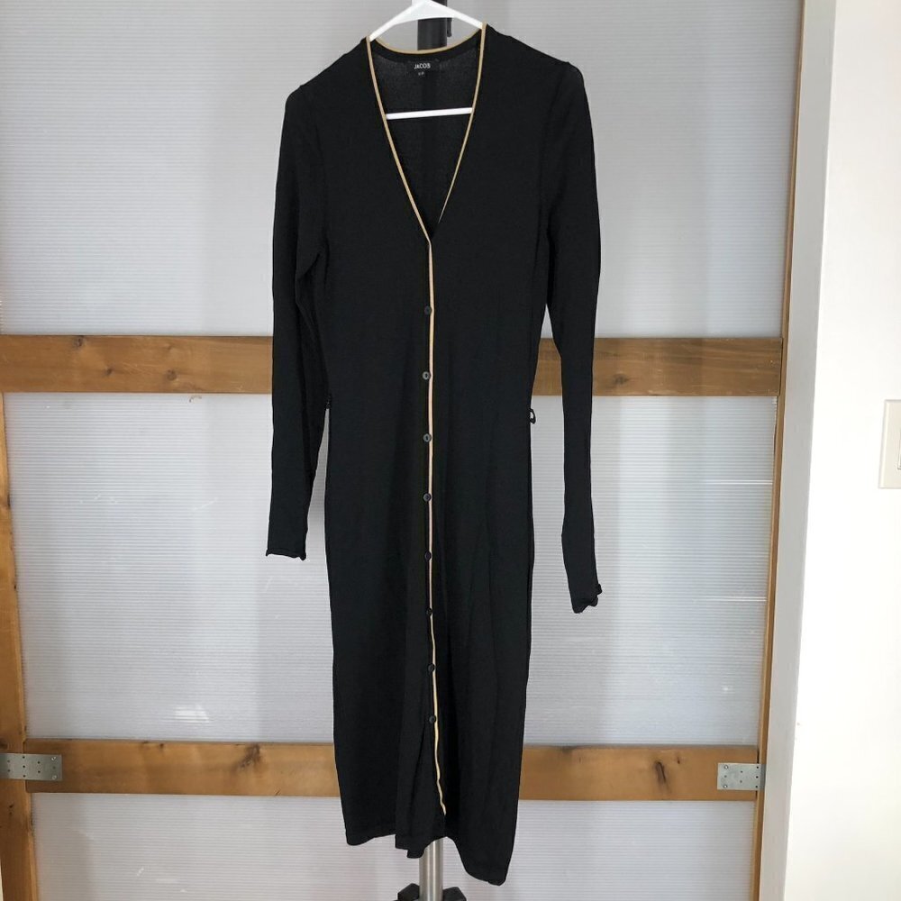 Jacob Black Crepe Gold Long Sleeve Button Up‎ Bodycon Dress / Cardigan Sz S